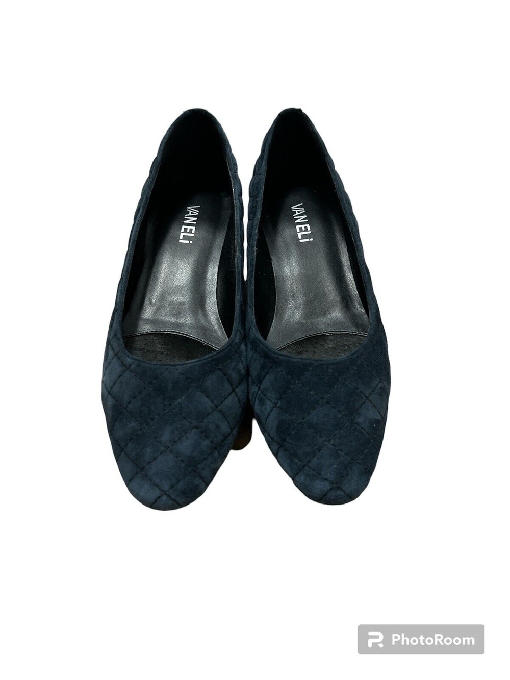 Vaneli Women’s Shoes 7M April Navy Blue Suede Heels Woven Pattern Round Toe